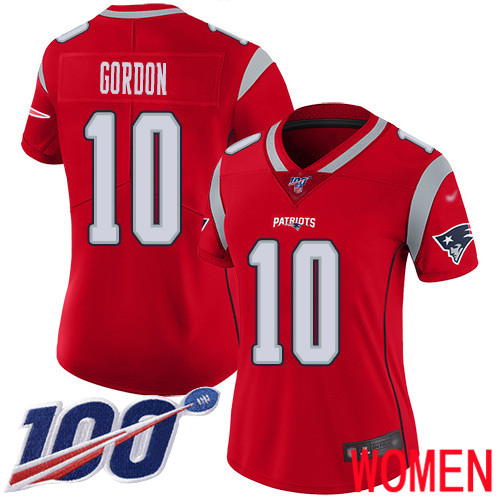 New England Patriots Football #10 100th Season Inverted Limited Red Women Josh Gordon NFL Jersey